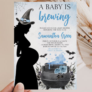 A Baby is Brewing Blue Halloween Baby Shower Invitation