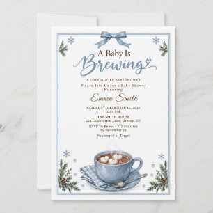 A Baby Is Brewing Blue Winter Cocoa Baby Shower Invitation