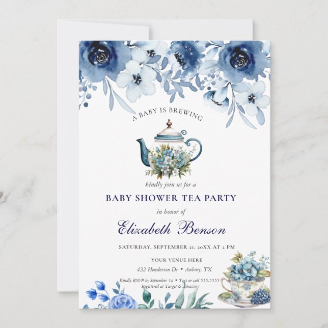 A Baby is Brewing Blush Flower Baby Shower Tea Inv Invitation (Front)