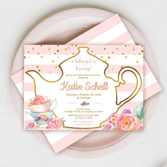 A Baby is Brewing Blush Flower Baby Shower Tea Invitation (Creator Uploaded)