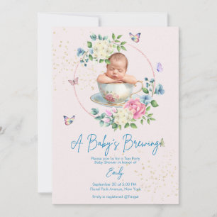 A Baby is Brewing Blush Pink Baby Shower  Invitation