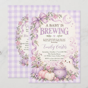 A Baby is Brewing Boo Shower Purple Coquette Invitation