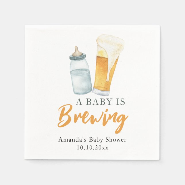 A Baby is Brewing Bottle Beer Baby shower Napkin (Front)