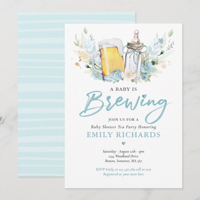 A Baby Is Brewing Bottle & Beer Coed Baby Shower Invitation (Front/Back)