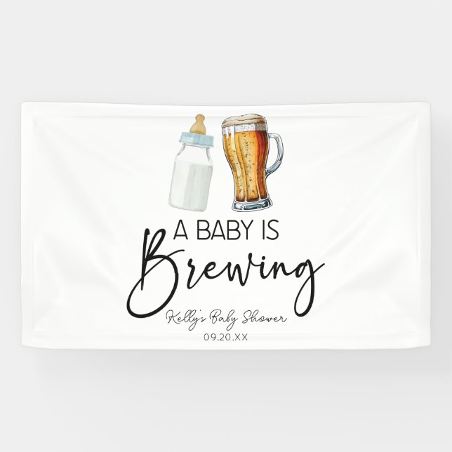 A Baby Is Brewing Bottle Beer Glass Baby Shower Banner (Horizontal)