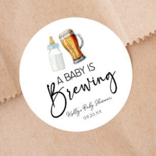 A Baby Is Brewing Bottle Beer Glass Baby Shower Classic Round Sticker