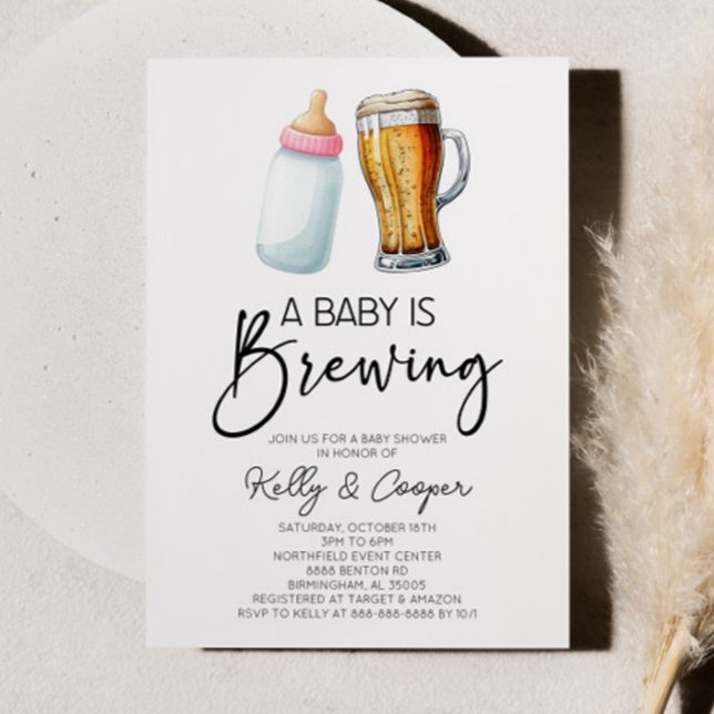 A Baby Is Brewing Bottle Beer Glass Baby Shower Invitation (Creator Uploaded)