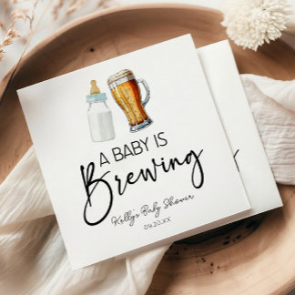 A Baby Is Brewing Bottle Beer Glass Baby Shower Napkin