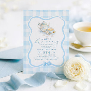 A Baby is Brewing Boy Baby Shower Blue Tea Party Invitation