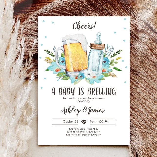A Baby is Brewing Boy Blue Cheers Coed Baby Shower Invitation (Creator Uploaded)