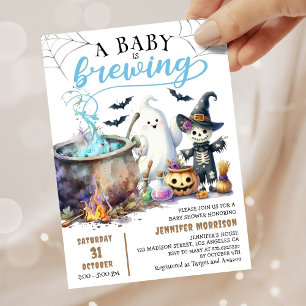 A Baby is Brewing! Boy Cute Halloween Baby Shower  Invitation