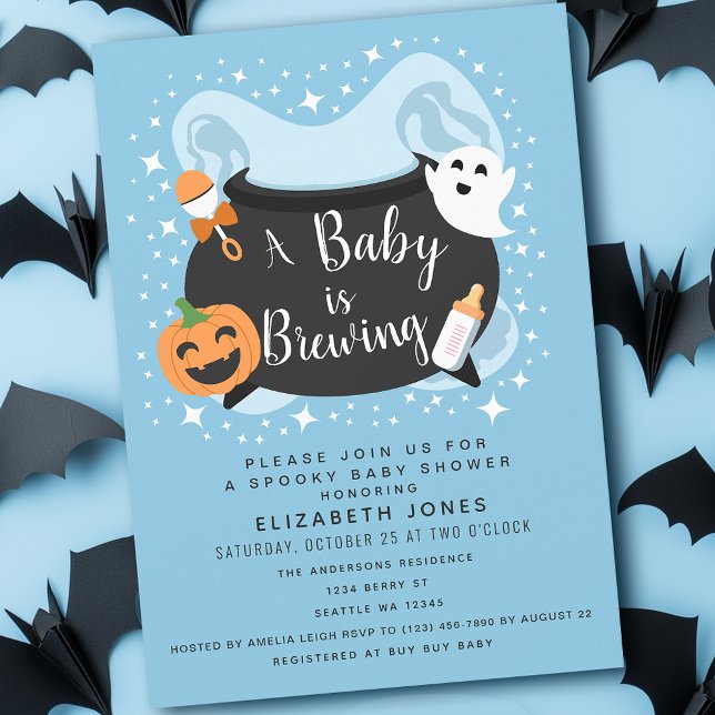 A Baby is Brewing Boy Halloween Baby Shower  Invitation (Creator Uploaded)