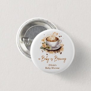 A Baby is Brewing Brown Coffee Baby Shower 3 Cm Round Badge