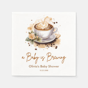 A Baby is Brewing Brown Coffee Baby Shower Napkin