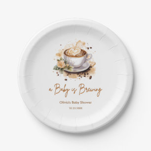 A Baby is Brewing Brown Coffee Baby Shower Paper Plate