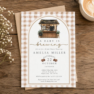 A Baby is Brewing Brown Gingham Baby Shower Invitation