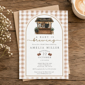 A Baby is Brewing Brown Gingham Baby Shower Invitation