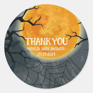 A baby is brewing cauldron halloween baby shower classic round sticker