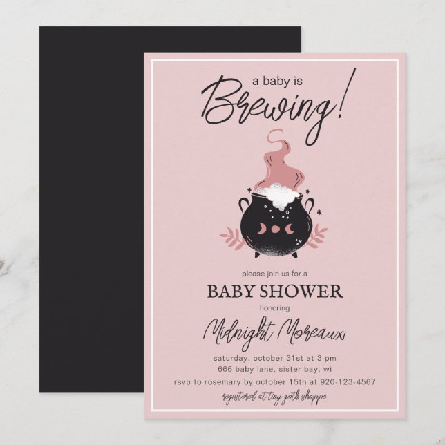 A Baby Is Brewing Cauldron Halloween Baby Shower Invitation (Front/Back)