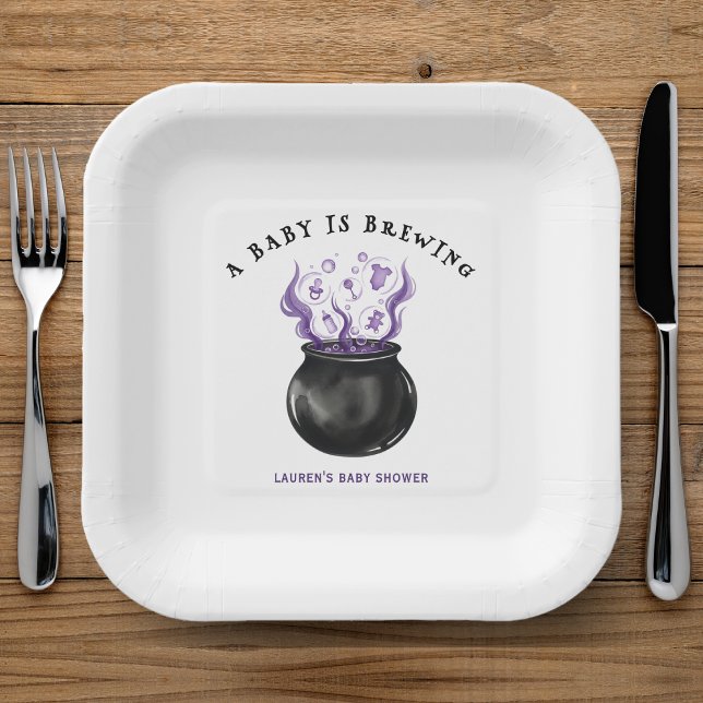 A Baby is Brewing Cauldron Halloween Baby Shower Paper Plate (A Baby is Brewing Cauldron Halloween Baby Shower Paper Plates
)
