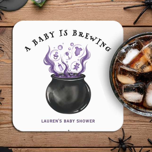 A Baby is Brewing Cauldron Halloween Baby Shower Square Paper Coaster (A Baby is Brewing Cauldron Halloween Baby Shower Square Paper Coaster
)