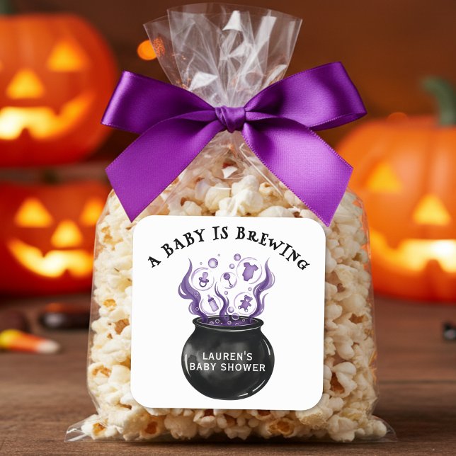 A Baby is Brewing Cauldron Halloween Baby Shower Square Sticker (A Baby is Brewing Cauldron Halloween Baby Shower Square Sticker
)