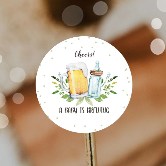 A Baby is Brewing Cheers Baby Shower Bottles Classic Round Sticker (Creator Uploaded)