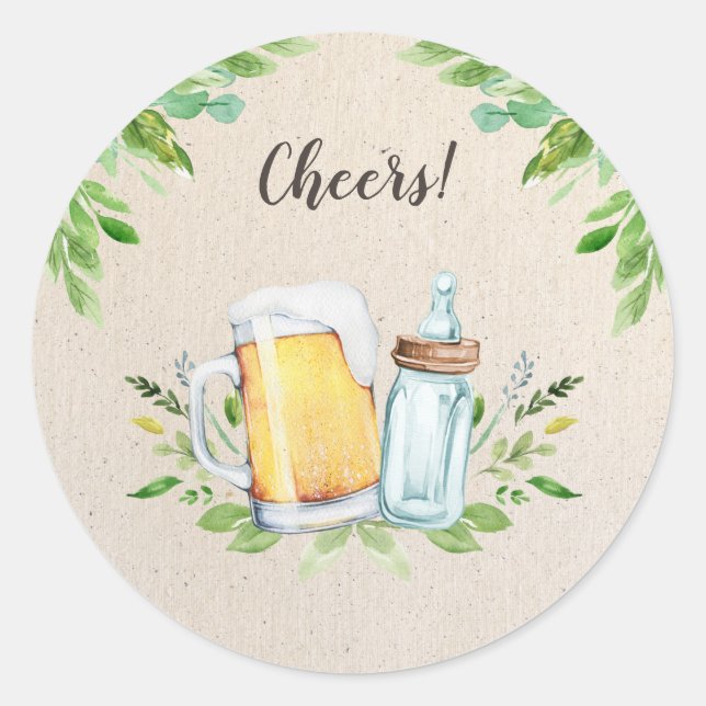 A Baby is Brewing Cheers Baby Shower Bottles Classic Round Sticker (Front)