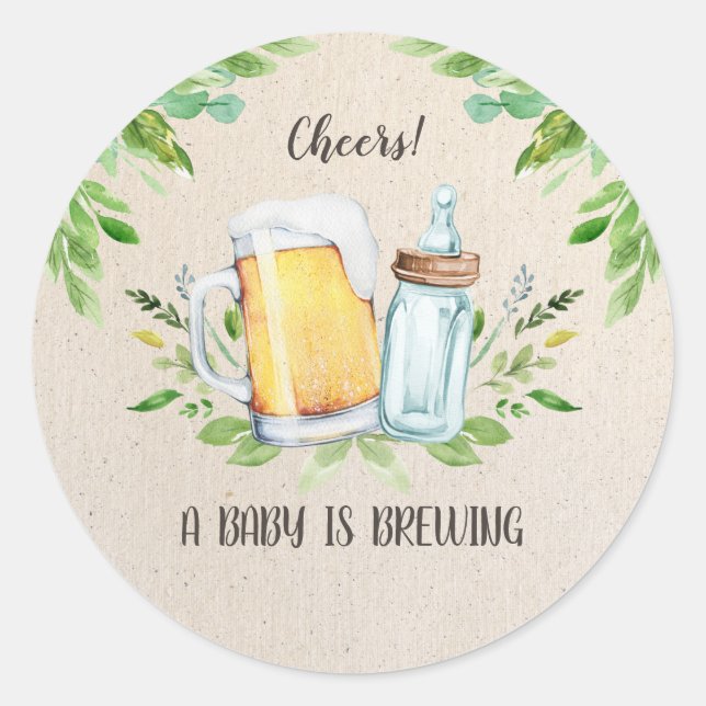 A Baby is Brewing Cheers Baby Shower Bottles Classic Round Sticker (Front)