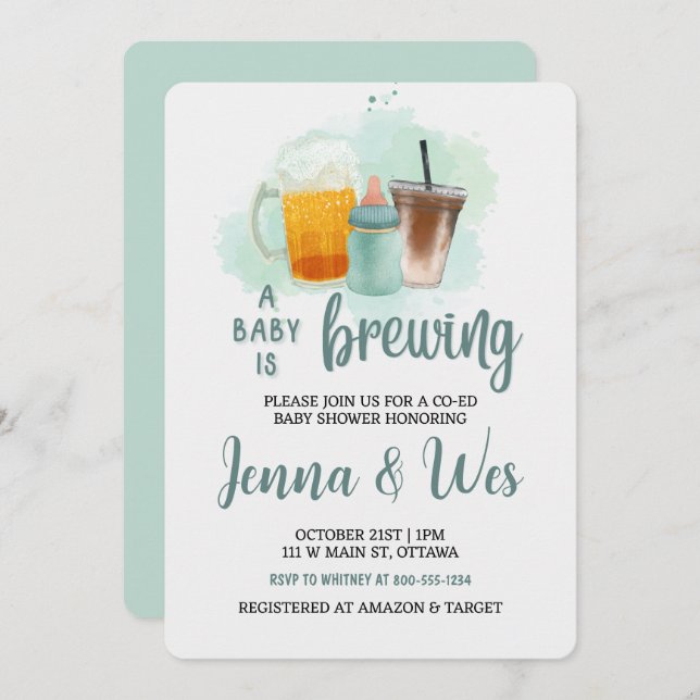 A Baby Is Brewing Co-Ed Baby Shower Invitation (Front/Back)