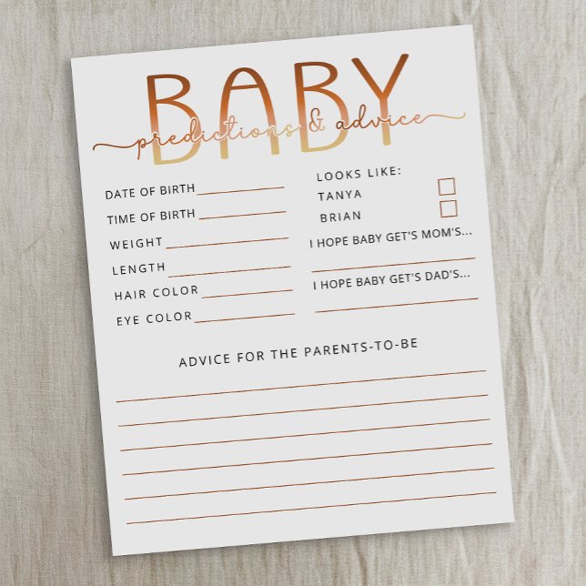 A Baby Is Brewing Coffee Baby Predictions & Advice (Baby shower game & activity)