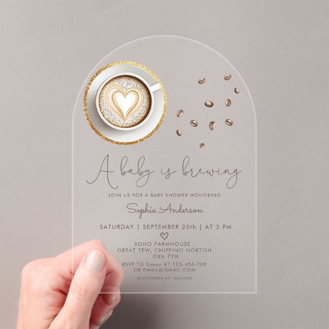 A baby is Brewing Coffee Baby Shower Acrylic Invitations (Insitu (Handheld))