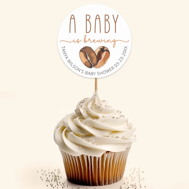 A Baby Is Brewing Coffee Baby Shower Classic Round Sticker (Sticker Favor Use Example)