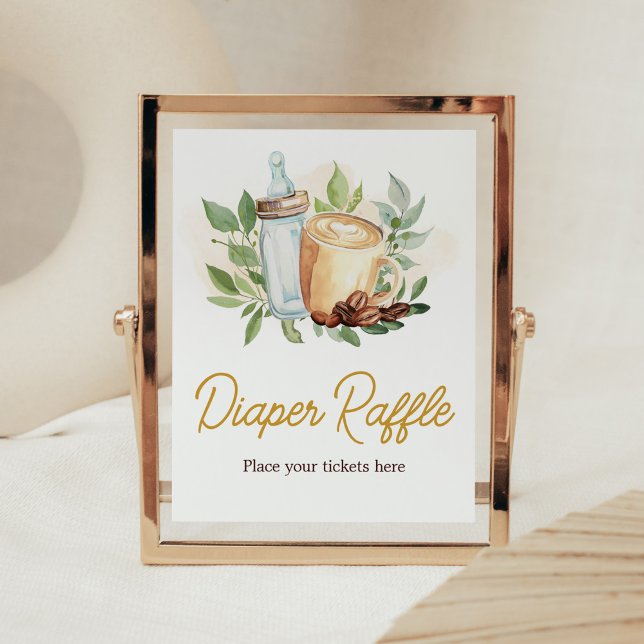 A Baby is Brewing Coffee Baby Shower Diaper Raffle Poster (Bottle and Coffee Baby Shower Diaper Raffle Sign)