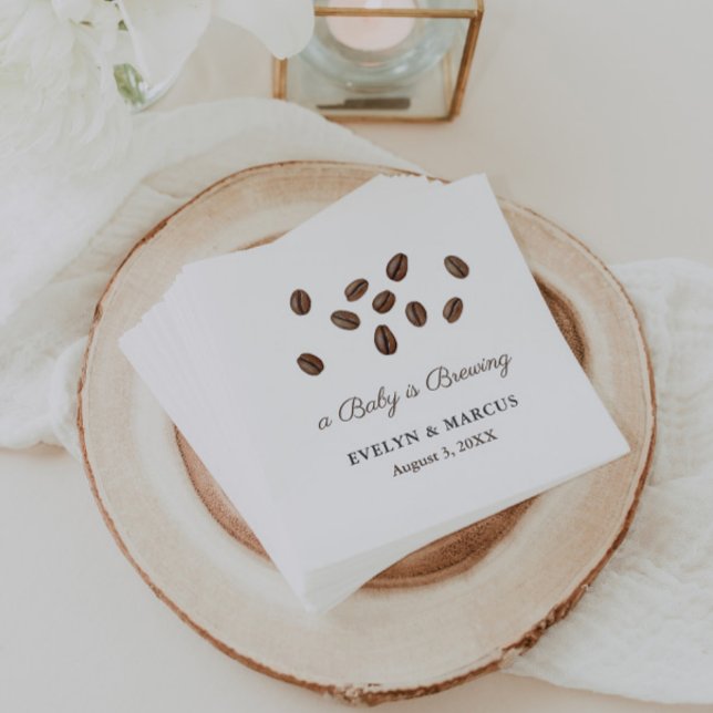 A Baby Is Brewing Coffee Baby Shower or Wedding Napkin (A little bean is brewing coffee-theme baby shower napkins)
