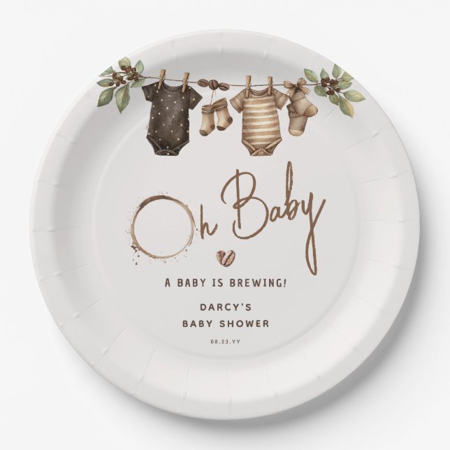 A Baby is Brewing' Coffee Baby Shower Paper Plate (Front)