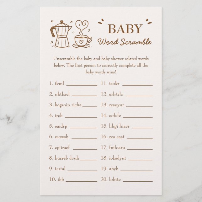 A Baby Is Brewing Coffee Baby Word Scramble Game (Front)