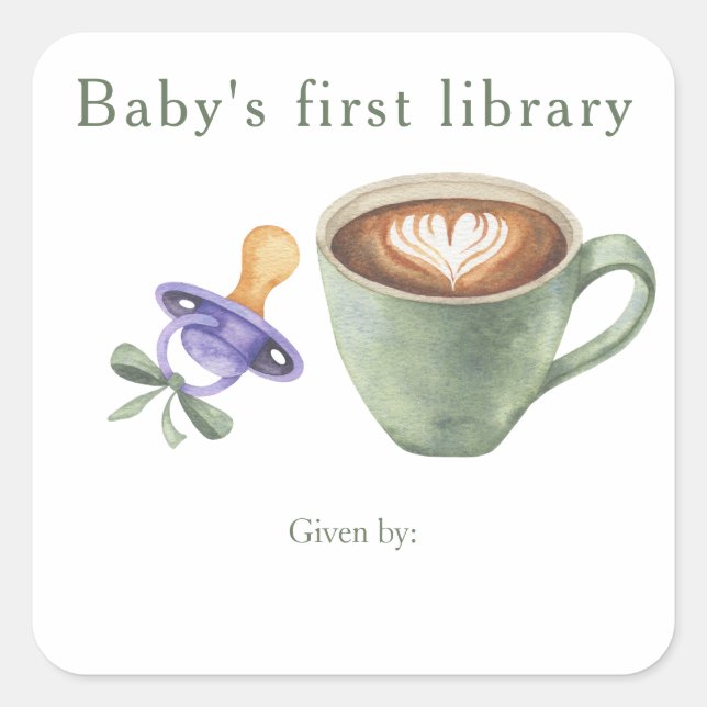 A baby is brewing coffee - baby's first library square sticker (Front)
