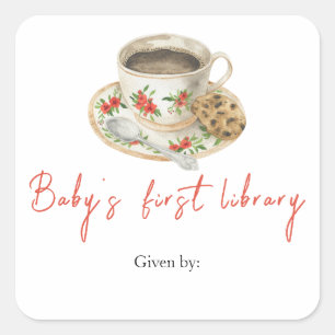 A baby is brewing coffee - baby's first library square sticker