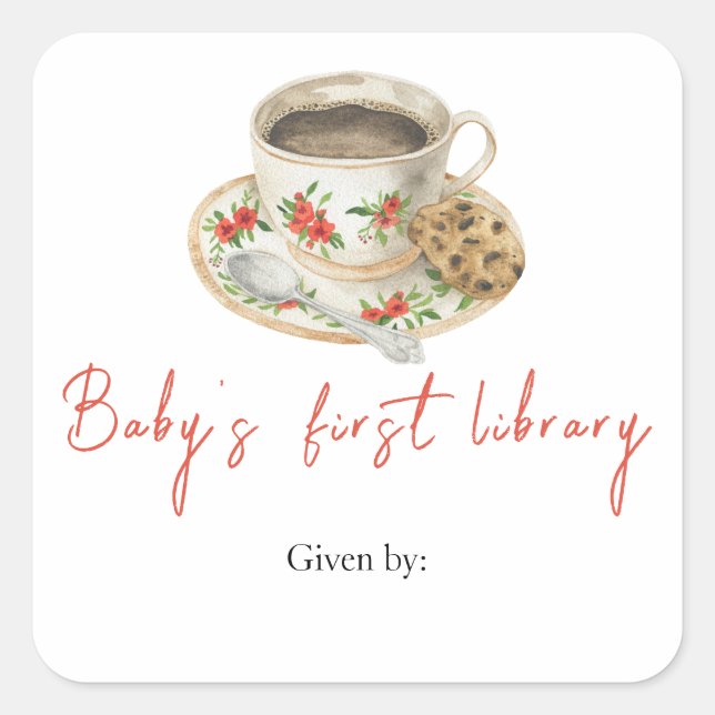 A baby is brewing coffee - baby's first library square sticker (Front)