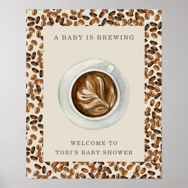 A Baby Is Brewing Coffee Beans Baby Shower Poster (Front)