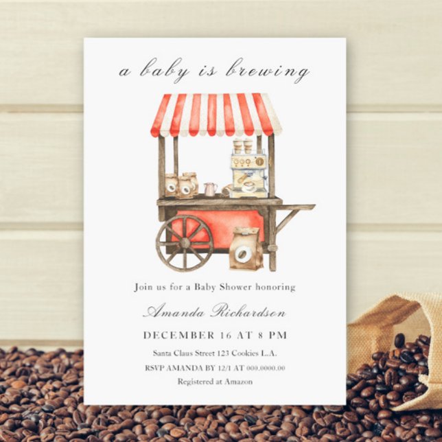 A Baby Is Brewing Coffee Cart Baby Shower Invitation (Creator Uploaded)