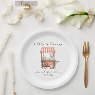 A Baby Is Brewing Coffee Cart Baby Shower Paper Plate