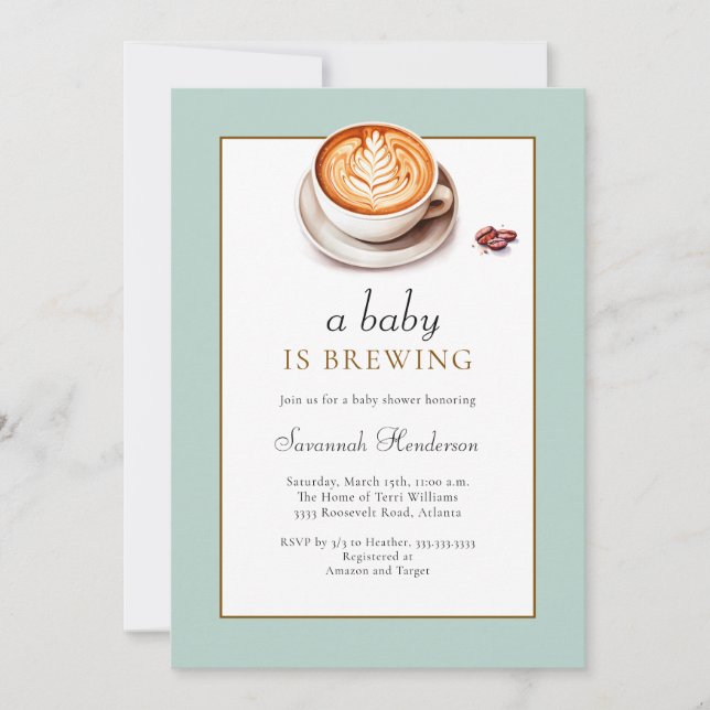 A Baby Is Brewing Coffee Cup Baby Shower  Invitation (Front)