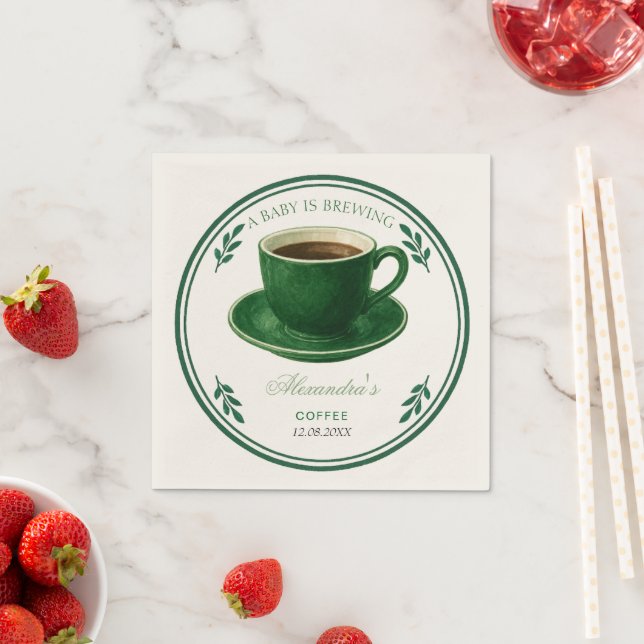 A Baby Is Brewing Coffee Cup Baby Shower Napkin (Insitu)
