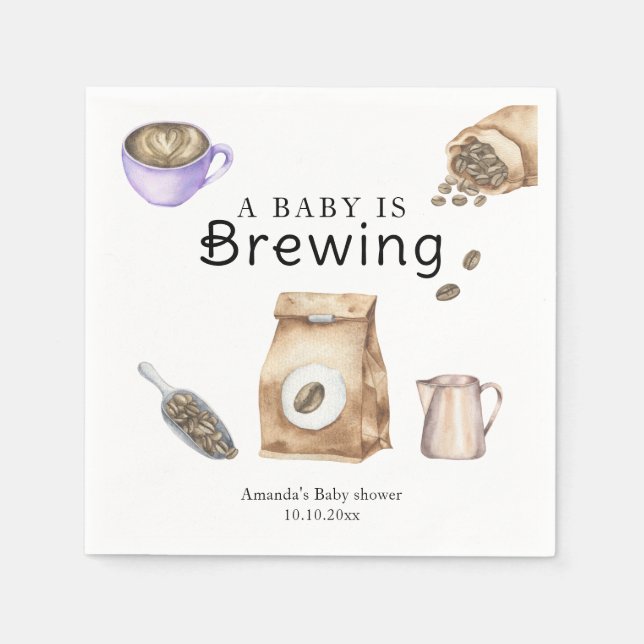 A Baby Is Brewing Coffee Cup Baby Shower Napkin (Front)