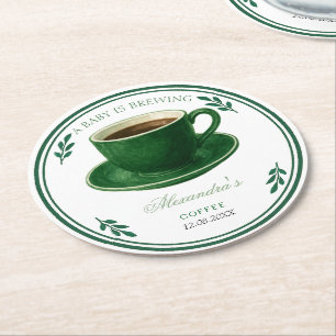 A Baby Is Brewing Coffee Cup Baby Shower Round Paper Coaster