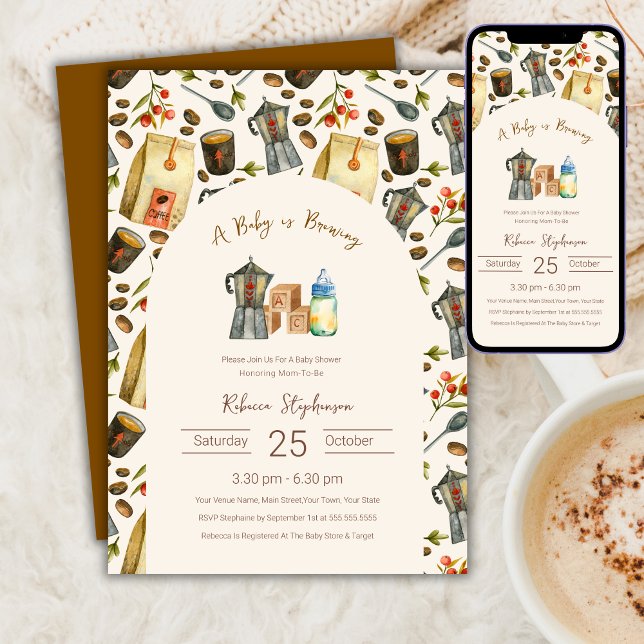 A Baby is Brewing Coffee Espresso Baby Shower  Invitation (Creator Uploaded)