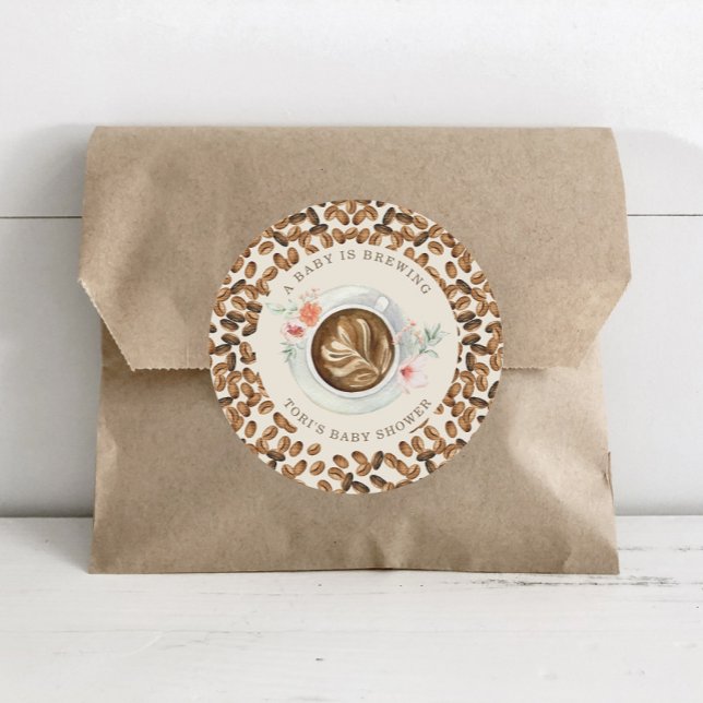 A Baby Is Brewing Coffee Floral Baby Shower  Classic Round Sticker (Creator Uploaded)