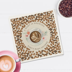 A Baby Is Brewing Coffee Floral Baby Shower Napkin